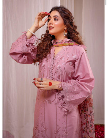 3PC Lawn Heavy Embroidered Shirt & Silk Digital Printed Dupatta. zab724